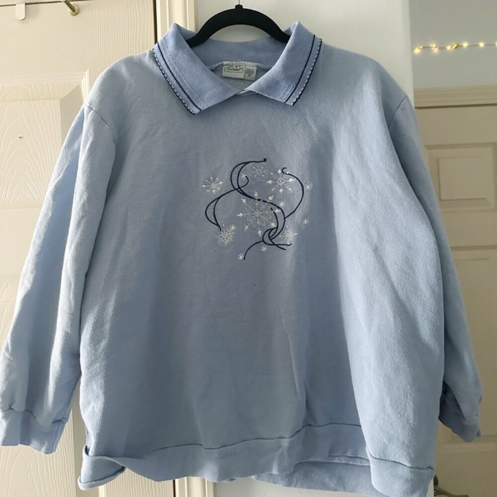 Light Blue Embroidered with Attached Collar Haband Sweater